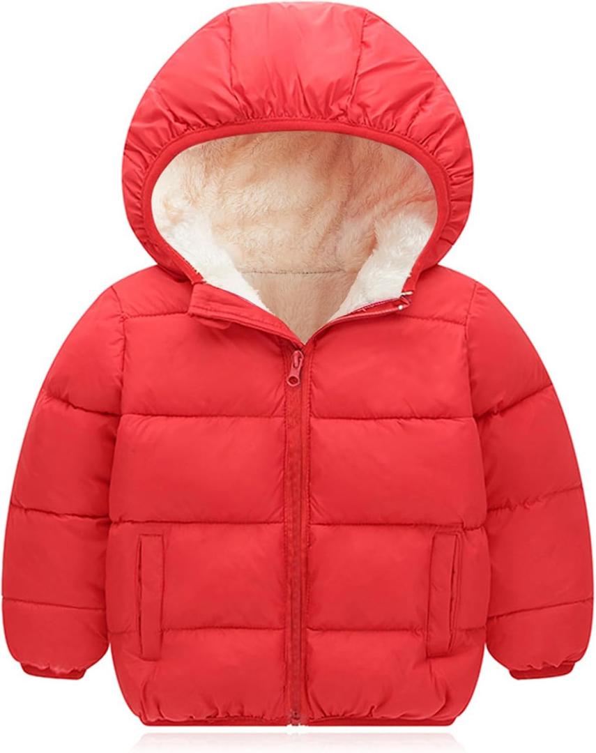 BFUSTYLE Toddler Winter Coats Hooded Infants Fleece Jacket Thickened Jacket for Baby Girls Boys 1-5T (Red)