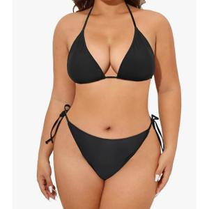 Tempt Me Women Plus Size Triangle Bikini String Two Piece Halter Tie Side Swimsuit, Size 18W