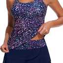 Yonique Two Piece Tankini Swimsuits for Women with Shorts Tummy Control Bathing Suits Athletic Swimwear, Starry Sky, XL