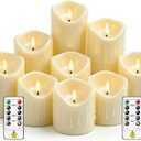 9 Pcs Flickering Flameless LED Pillar Candles, (D 3" x H 3" 4" 5" 6" 7") Battery Operated with Remote Plastic Wax Drip Fake Candles for Home Wedding Holiday Decor,Ivory