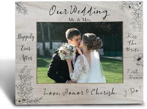 FHUGX Wedding Picture Frame, Mr. and Mrs. Picture Frame, Wedding Gifts for Newlyweds Couples Bride and Groom, Just Married Gifts, 5x7" Photo Frame