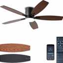Ayaoty Ceiling Fans with Lights, 52" Low Profile Indoor Ceiling Fan with Light and Remote Control, Dimmable, Noiseless, Reversible, Brown Ceiling Fan for Bedroom, Indoor/Outdoor Use