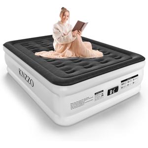 Full Air Mattress with Built-in Pump, 18" Top Inflatable Mattress with Waterproof Flocking Fabric, Three-Minute Quick-Inflatable Bed. Portable Blow Up Mattress for Home, Outdoor and Guests (White)