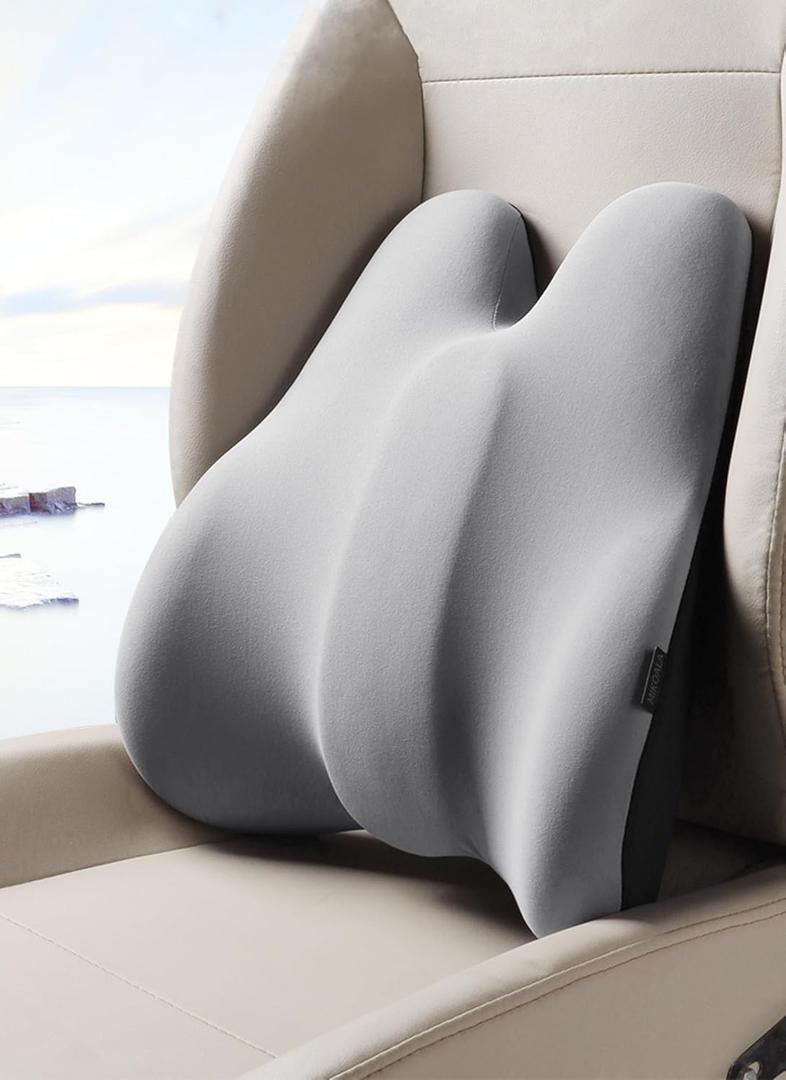 Diyeeni Lumbar Support Pillow, Comfortable Back Pillow for Low Back Pain Relief, High Density Memory Foam, Ergonomic Streamline Car Seat, Office Chair, Recliner and Bed, Grey