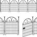 Tall Garden Animal Barrier Fence With Gate,40 in(H)27 in(L) 12 Panels Dog Digging Fence Barrier, Black Metal Temporary Fences, Reusable Defense Fencing For Outdoor Yard. Total 26.2 FtPatented