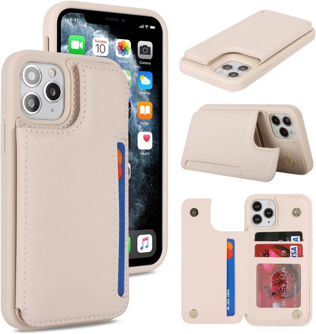 iCoverCase Compatible with iPhone 13 Pro Case with Card Holder, Wallet Phone Case for Women Men RFID Blocking PU Leather Protective Case 6.1 Inch (Beige)