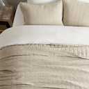 EVERGRACEHOME Stonewashed Cotton Quilt Set King Size, Ultra Soft Oversized Bedspread Coverlet Set, Lightweight Crinkle Box Stitch Bedding Sets for All Season, with 2 Shams, Flax Beige, King/Cal King, Flax Beige