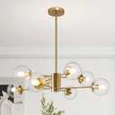 Bagood 8-Light Globe Sputnik Chandelier Modern Gold Sputnik Chandelier Mid Century Globe Pendant Light Brushed Brass Finished with Clear Glass Lampshade Chandeliers for Kitchen Bedroom, 8-Light, 35.4", 2-Tier