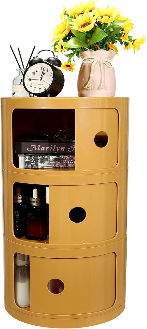 Round Bedside Table/Side Table Storage, 3 Tier