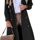 BZB Women's Long Coat Notched Lapel Collar Double Breasted Pea Coat Winter Elegant Wool Blend Over Coats Jackets (Medium, Black)