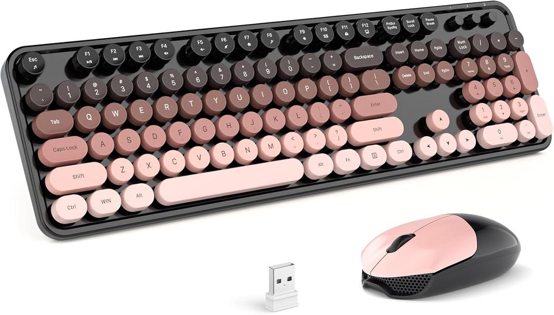 MOFII Wireless Keyboard and Mouse Combo, Retro Full Size Typewriter Keyboard with Number Pad and Sport Car Mouse for PC Computer Desktop Laptop Windows (Black Colorful)