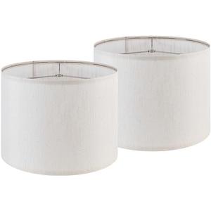Set of 2 Bamboo Patterned Linen Drum Lampshades, 13 "Top x 13" Bottom x 10 "High (Spider Shaped) Modern off White Desk Lamp Lampshade and Bedside Lamp Replacement Lampshade