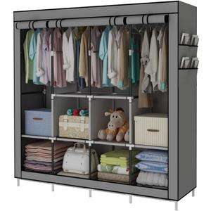 Portable Wardrobe Clothing Wardrobe Shelves Clothes Storage Organiser with 4 Hanging Rail,Grey