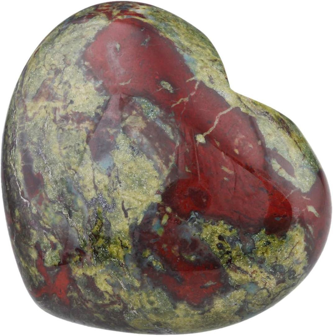 mookaitedecor Healing Crystals Dragon Blood Jasper Heart Love Worry Palm Stone Reiki Balancing 1.6 Inch (Green & Red)