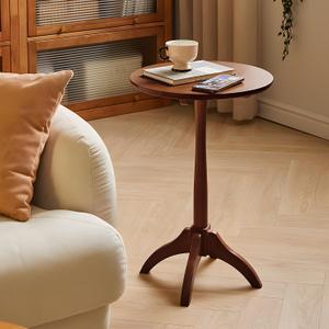 Small Round Side Table, Solid Wood End Table with Adjustable Height, Portable Accent Coffee Table, Nightstand,15.75" Dia.x 23.62" H,(Walnut), Round, 15.75-Inch Diameter X 23.62-Inch Height