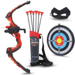 Bow and Arrow for Kids - Red Light Up Kids Archery Set with MASK, 6 Suction Cup Arrows, Target, 3-Belt Quiver - Indoor Outdoor Boys Toys Gift for Kid Girls Children Age 6 7 8 9 10-12 Year Old