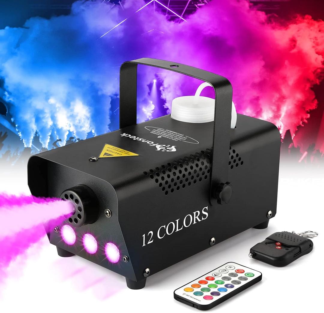 Fog Machine - Smoke Machine with 12 Colorful LED Lights Effect, 2000CFM Smoke Machine Fog Halloween with Wired and Wireless Remote Control, Ideal for Outdoor, Wedding, Parties, and DJ Stage