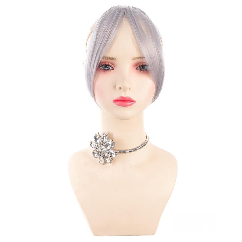 Clip-in Bangs & (LH116-171) Grey: Natural Straight Fringe Hair Extensions, Wispy Natural Fake Bangs, Hair Clip On Bangs For Women, Faux Bangs For Daily Wear