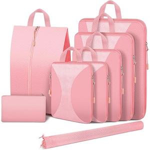 8 Set Compression Packing Cubes for Travel, Compression Bags for Travel Expandable Travel Packing Organizers for Carry on Suitcase Travel Bags Organizer for Luggage (Pink)