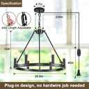 DIMMABLE Wagon Wheel Plug in Chandelier 6-Light, 20.5" Black Round Farmhouse Pendant Light Fixture with Cord, Height Adjustable Industrial Hanging Light, Outdoor Ceiling Light for Dining Room