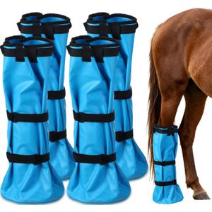4 Pcs Easy Use Hoof Soaking Boot for Horse Soaker Bag, Hoof Care Treatment Bucket with EVA Pad and Elastic Band, 2 Pairs Horse Soaker Bag for Common Equine Hooves Ailment Problem