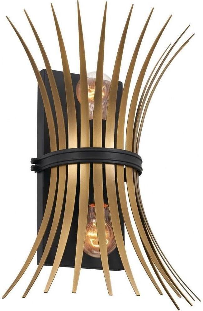 Kichler Baile 16.2 Inch 2 Light Wall Sconce in Natural Brass and Black, 16.25x12.5x8