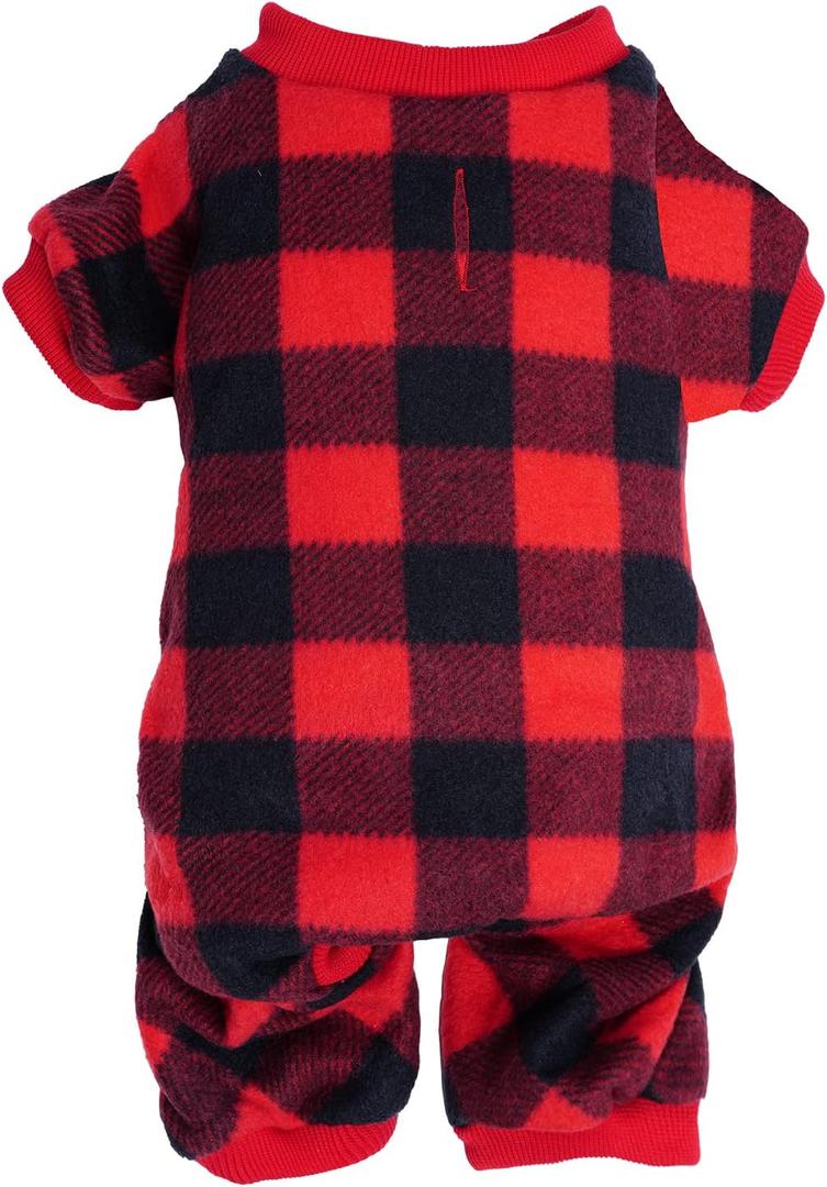 Pet Christmas Pajamas Red Black Buffalo Plaid Jumpsuit Dog Cat Soft Winter Clothes Puppy Doggie Checkered Sweater Apparel (Small)
