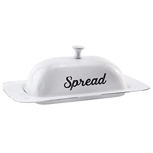 AuldHome Design Large Enamelware Butter Dish (White); Farmhouse Enamel Butter Serving Dish w/Lid