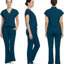 VIAOLI Scrubs for Women - V-Neck Top & Cargo Pants Uniform Womens Medical Scrubs Set for Nurses, Doctors (Teal, XL)