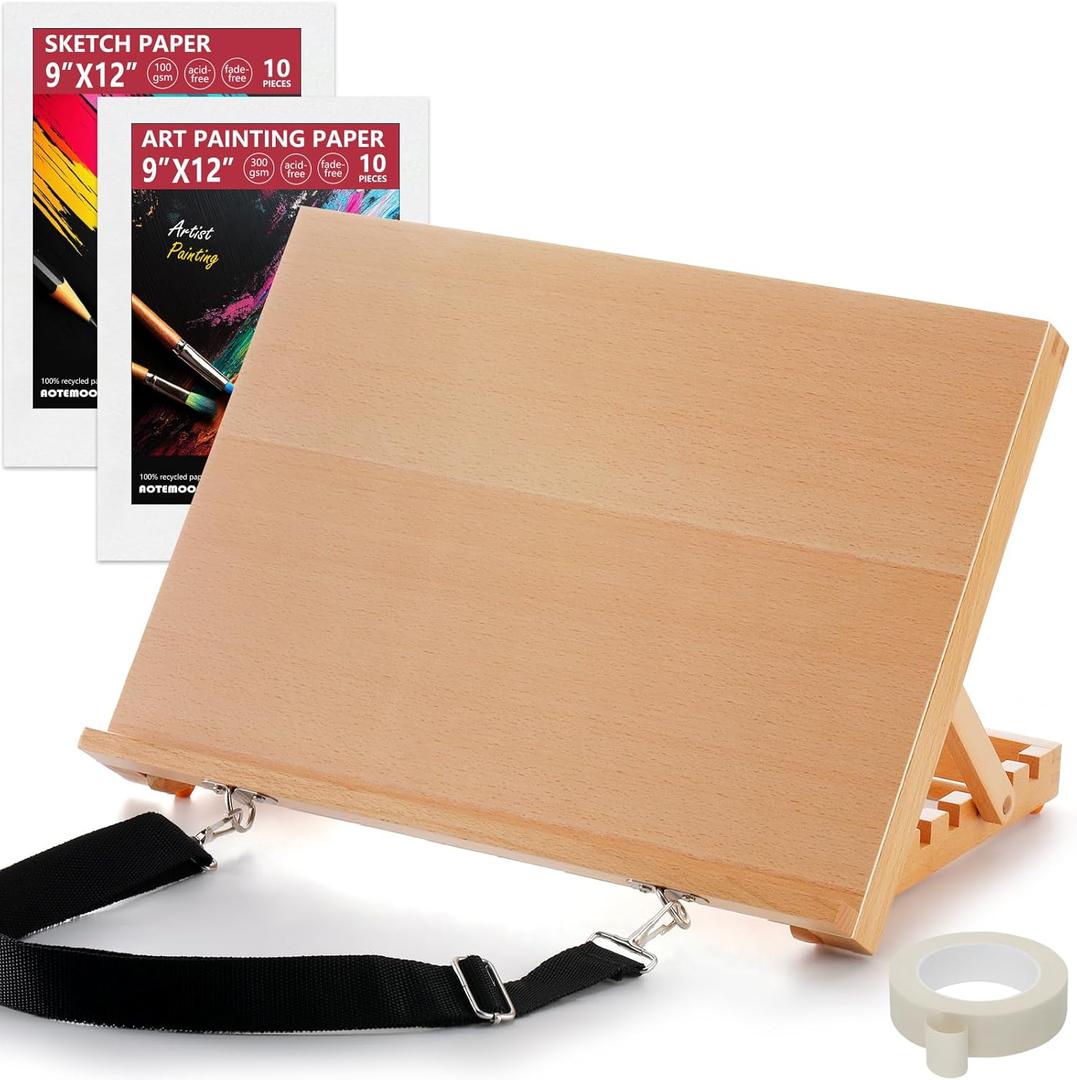 Tabletop Easel for Painting, 16.5"x12" Adjustable Portable Beechwood Drawing Board with Detachable Strap, Art Easel Includes Art Painting Papers, Sketch Papers and Masking Tape, Ideal for Diamond Art