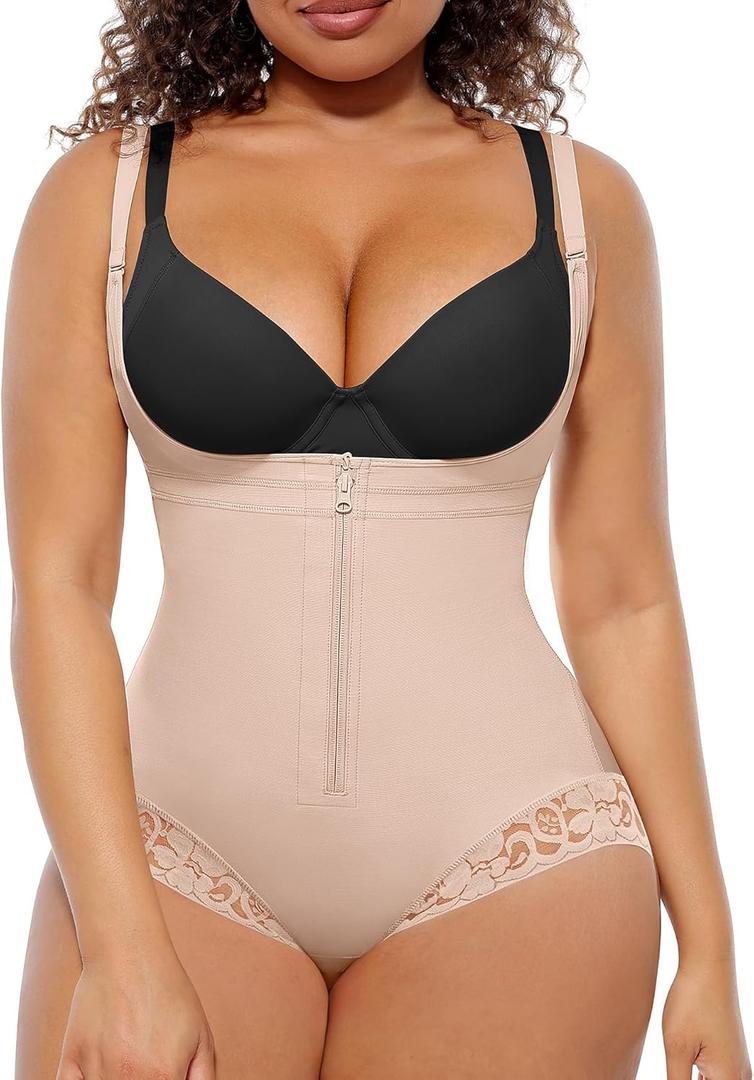 FeelinGirl Women's Faja Body Shaper Postpartum Fajas Colombianas Shapewear Tummy Control Body Shaper Butt Lift Bodysuit (Medium, Khaki)