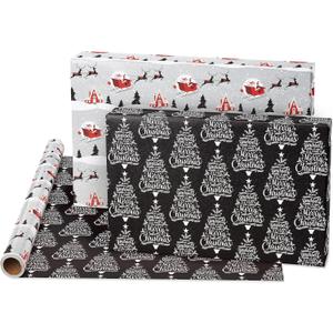 American Greetings Jumbo Black Christmas Wrapping Paper Roll, Silver and Black Holiday Gift Wrap (175 sq. ft., 1 Extra Large Roll-30 in. x 70 ft.) Stripes and Snowflakes