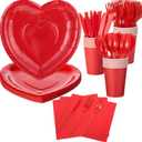 Valentines Red Heart Paper Plates and Napkins 18 Guests Valentines Day Disposable Tableware Party Supplies Includes Paper Plates Cups Napkins Plastic Knives Forks and Spoons Bulk