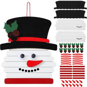 Barydat 12 Pack 5.9 Inch Wooden Snowman Stick Craft Kits Winter Arts and Crafts Snowman Stick Ornament Crafts for Winter Xmas Home DIY Activities Party Favors
