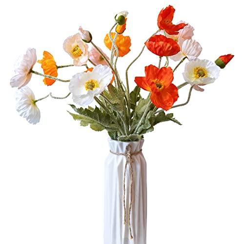 Kainonnan Artificial Flowers 5Pcs Poppies Flowers Artificial Silk Flowers for Home Office Wedding Outdoor Decor (Mixed Colors)