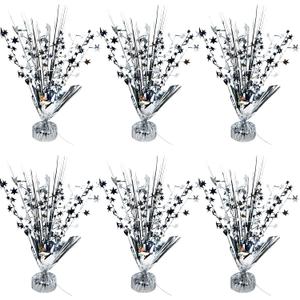 6 Pack Metallic Foil Spray Table Centerpiece Decoration Star Brust Glitter Table Topper Decor for Birthday Graduation Holiday Christmas New Year's Eve Celebration Party Supplies Black Silver