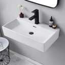 VCCUCINE 24"x14" Wall Mount Sink,Small Wall Mounted Bathroom Sink Contemporary Porcelain Ceramic,Modern White Floating or Countertop Rectangle Lavatory Art Basin with Faucet Hole Vanity