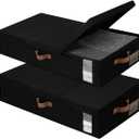 StorageWorks Under Bed Storage with Lid, Underbed Storage Containers with Handles, Underbed Organizer for Bedroom, Foldable Clothing Storage Bins, Box for Blankets, Jumbo, Black, 2-Pack