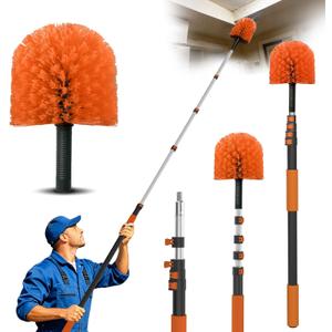 15FT Reach Cobweb Duster with Extension Pole - Spider Web Brush for Cleaning with 3-12FT 4-Section Flip-Lock Telescopic Pole, Effortlessly Cleans High Indoor & Outdoor Webs