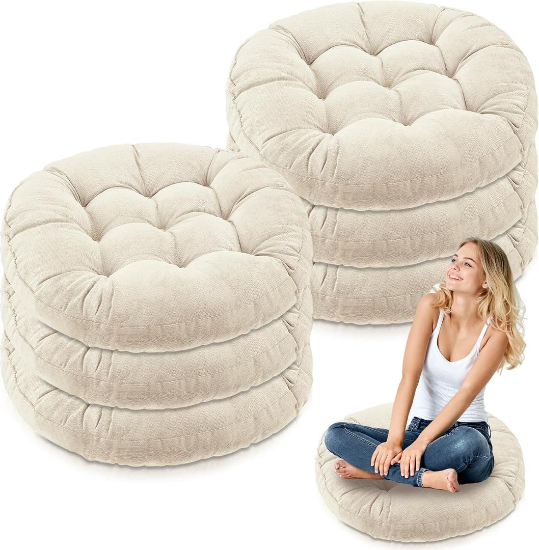 Jerify Floor Pillow Cushions Large Round Square Large Meditation Floor Pillow for Classroom Adult Meditation Picnic Party Seating Learning Daycare School(Round,Beige,6 Pcs)