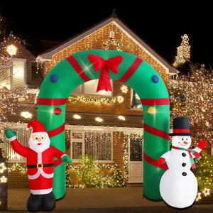 SHDEJTG 10ft Christmas Inflatable Outdoor Decoration Inflatable Yard Decoration Inflatable Santa Claus and Snowman Arch Decoration Built-in LED Lights for Christmas Holiday Party, Garden Decoration