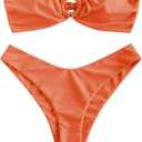ZAFUL Women's Bandeau Bikini O Ring Strapless Tie Back High Cut Two Piece Swimsuit Bathing Suits, S