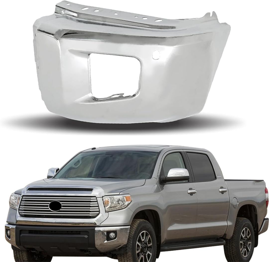 labwork Chrome Front Left Bumper End Cap with Parking Hole Replacement for Toyota Tundra 2014-2021 TO1004185 521130C050