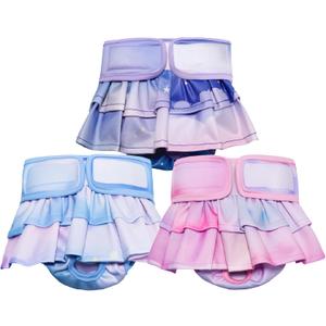 Reusable Dog Diapers Female, 3 Pack Washable Doggie Diaper with Skirt Pastel Starry Design, Highly Absorbent Leak-Proof Puppy Diapers for Heat Incontinence & Training