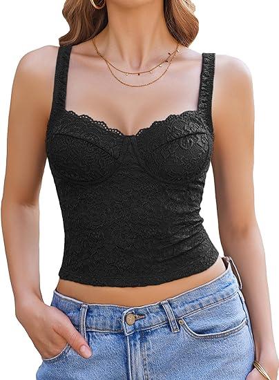 Avidlove Summer Lace Tank Tops Sweetheart Neck Crop Top Adjustable Strap Going Out 2025 Cami (Small)