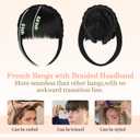 Braided Headband with fake Bangs Fringe Hairpieces Synthetic Hair Band Bangs for Women Dark Black