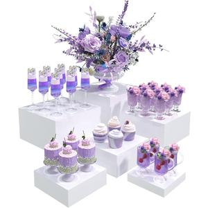 Buffet Risers, Food Display Risers for Party, White Acrylic Risers Display Stand for Buffet Table, Catering Displays for Dessert, Cube Box Nesting Riser with Hollow Bottoms (5"x6"x7"x8"x9"x10" 6 PCS)