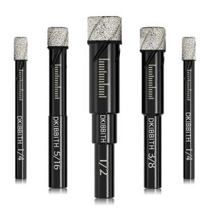 Dry Diamond Drill Bits Set, 5 Pcs Tile Drill Bits for Porcelain, Ceramic, Granite, Marble, Stone, Glass Hard Materials, Round Shank 1/4", 5/16", 3/8", 1/2" Drill Bits, with Storage Case