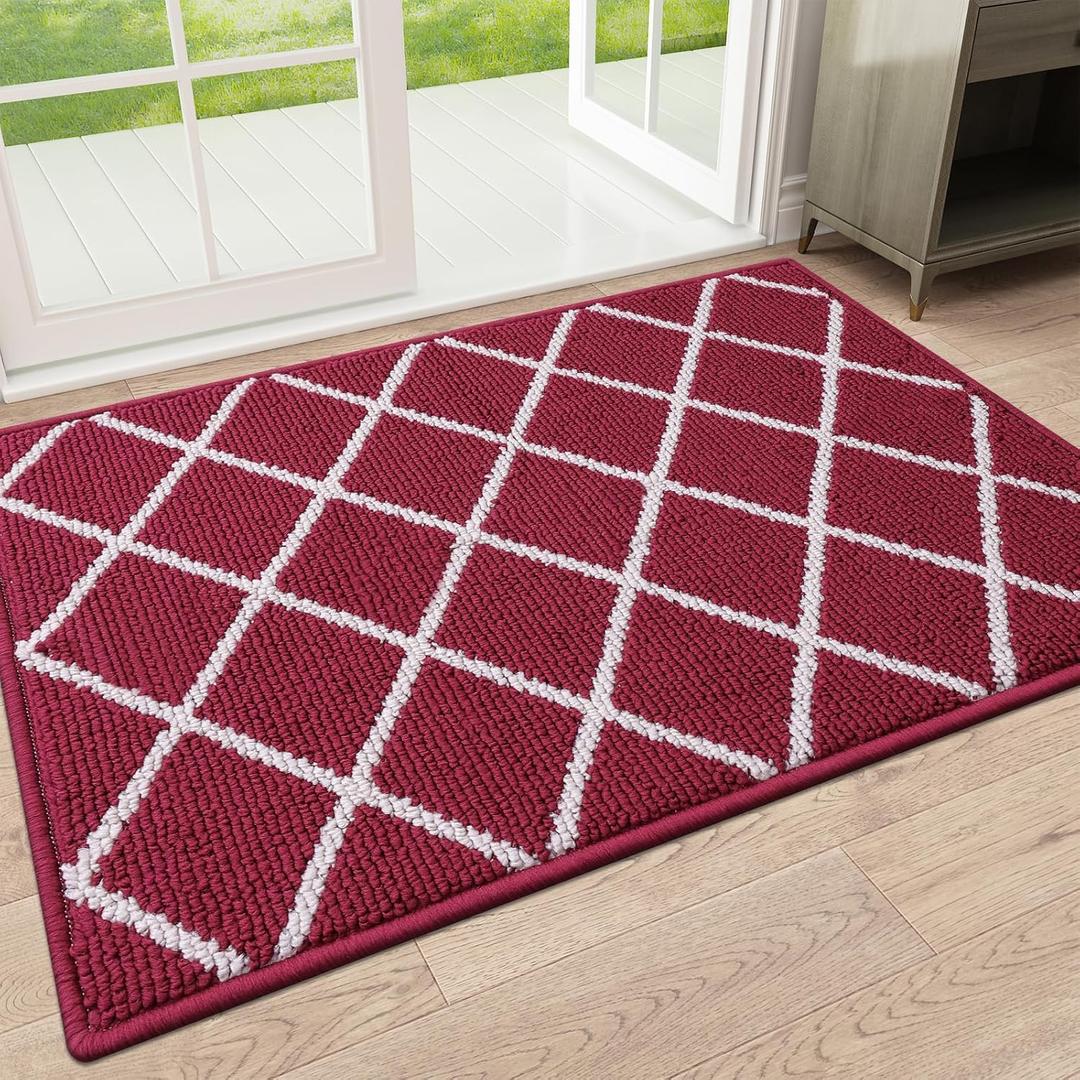 Finchitty Indoor Door Mat, Dirt Resistant and Absorbent, Low-Profile, Non-Slip, Washable Inside Floor Mats for Front Door, Back, and Entrance, 36" x 24", Burgundy