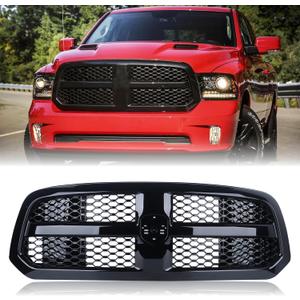 Glossy Black Mesh Grille Compatible with 2013-2018 Dodge Ram 1500 Front Bumper Upper Grille Grill Replacement CH1200368 68093446AC